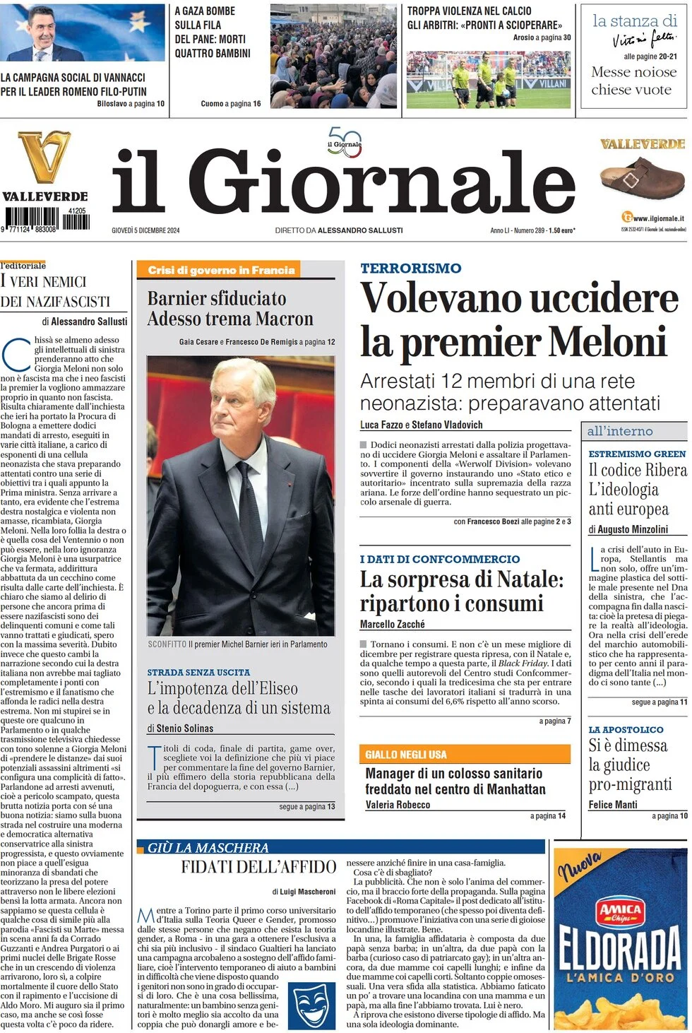 anteprima della prima pagina di il-giornale del 05/12/2024