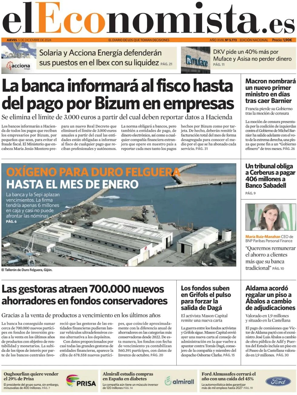 anteprima della prima pagina di el-economista del 05/12/2024