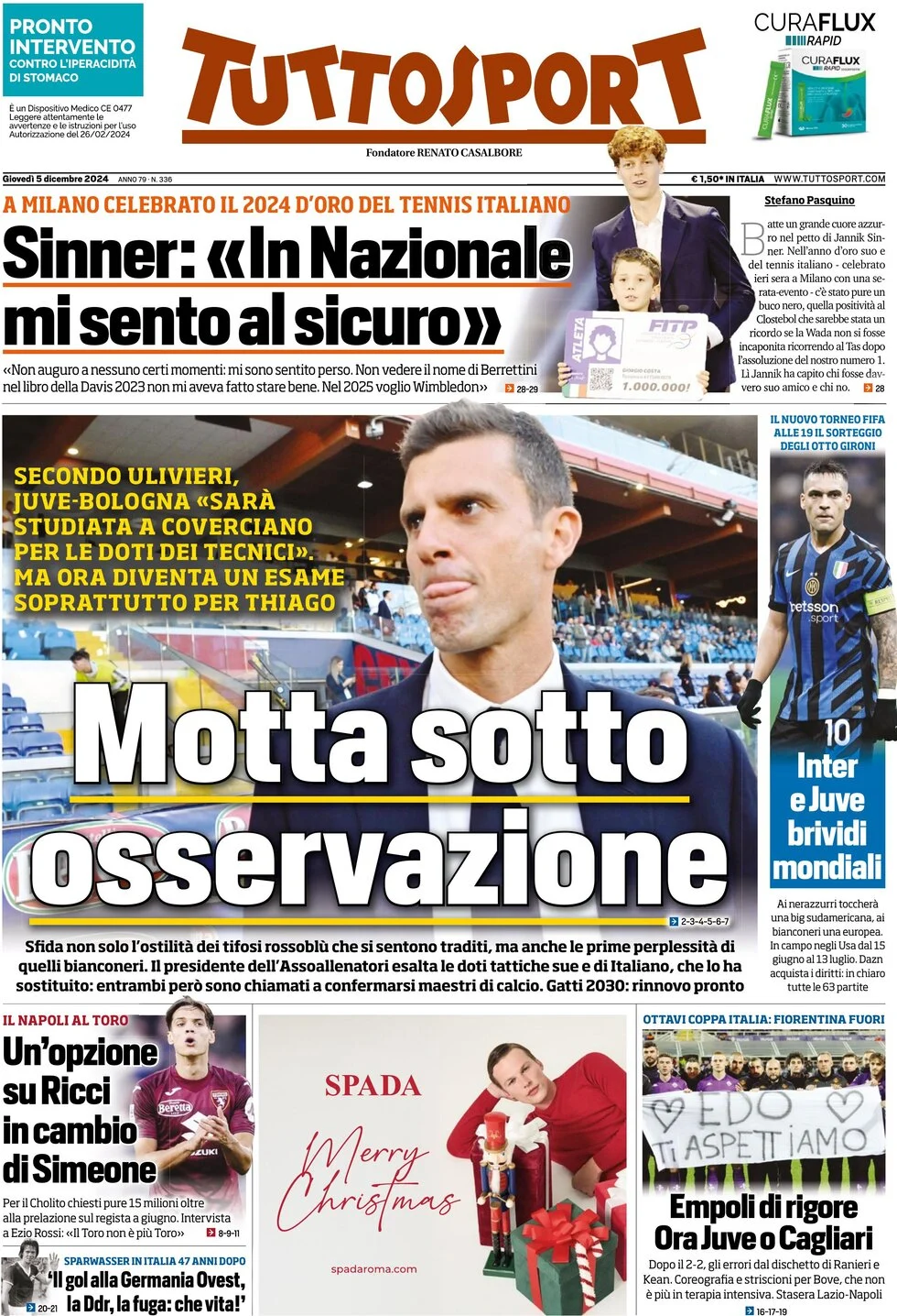 anteprima della prima pagina di tuttosport del 05/12/2024