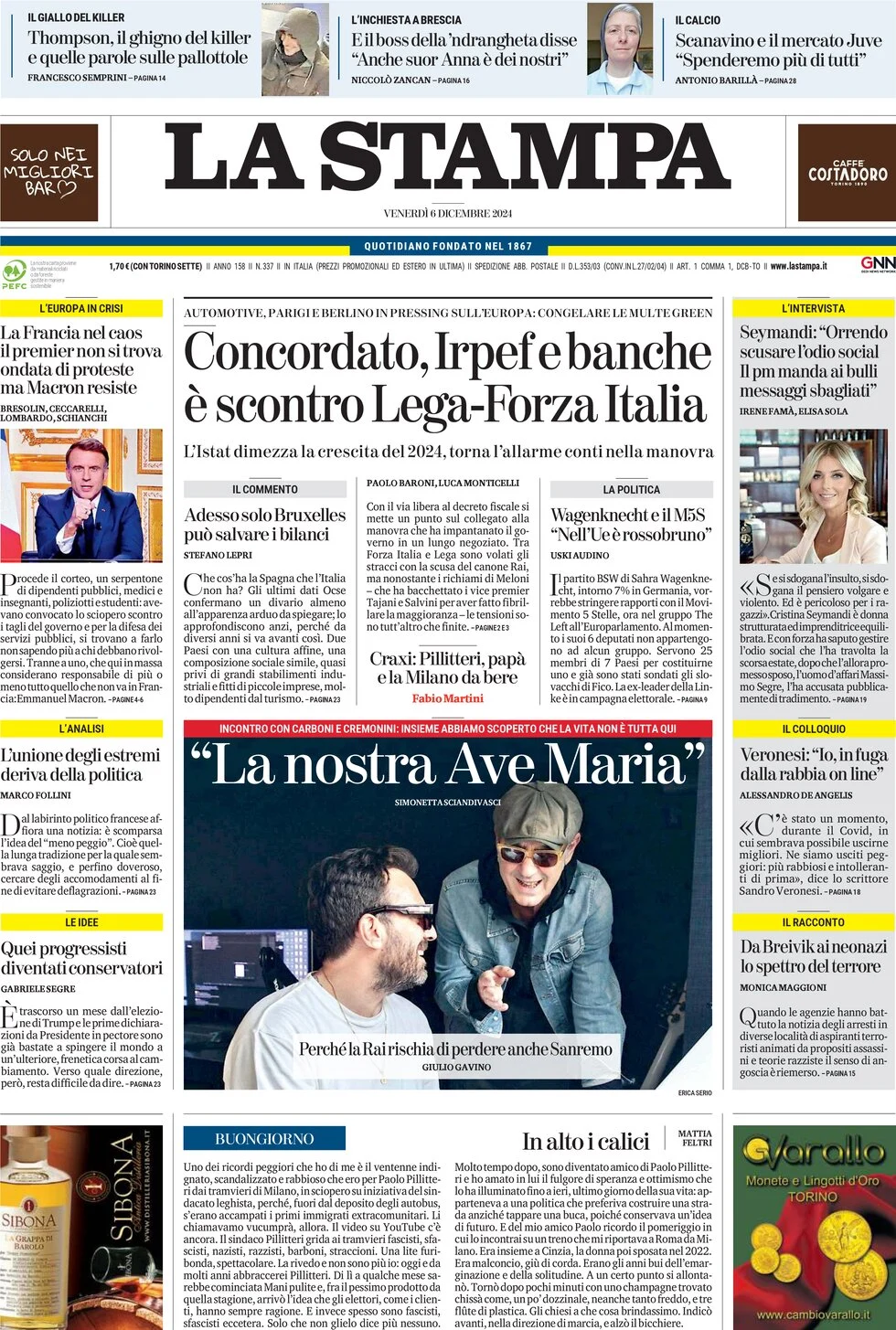 anteprima della prima pagina di la-stampa del 06/12/2024