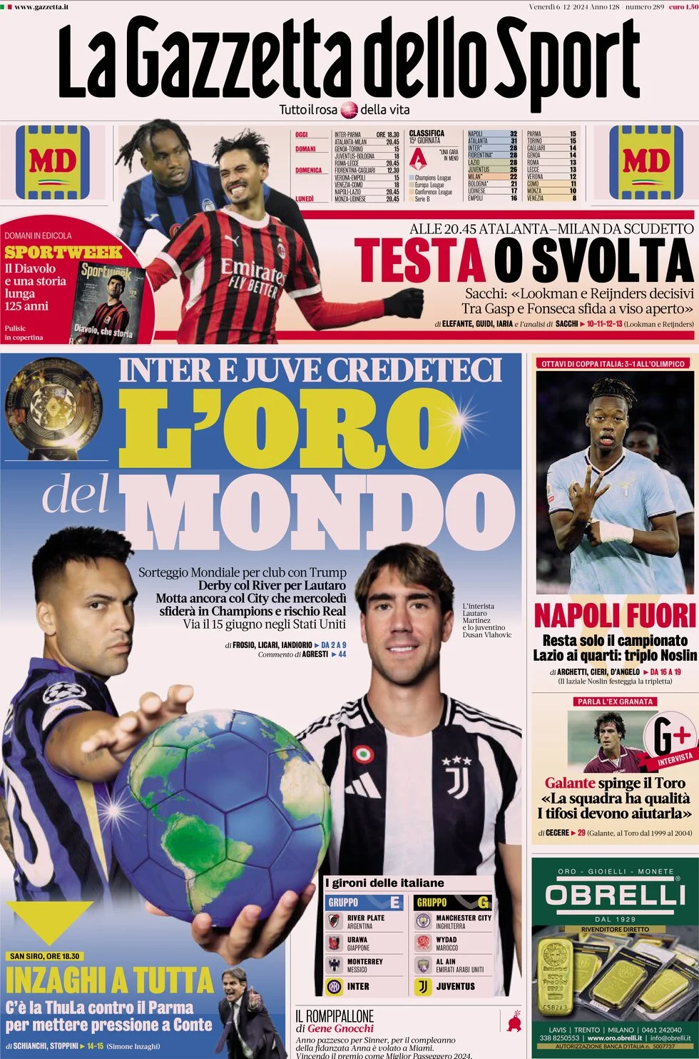 anteprima della prima pagina di la-gazzetta-dello-sport del 06/12/2024