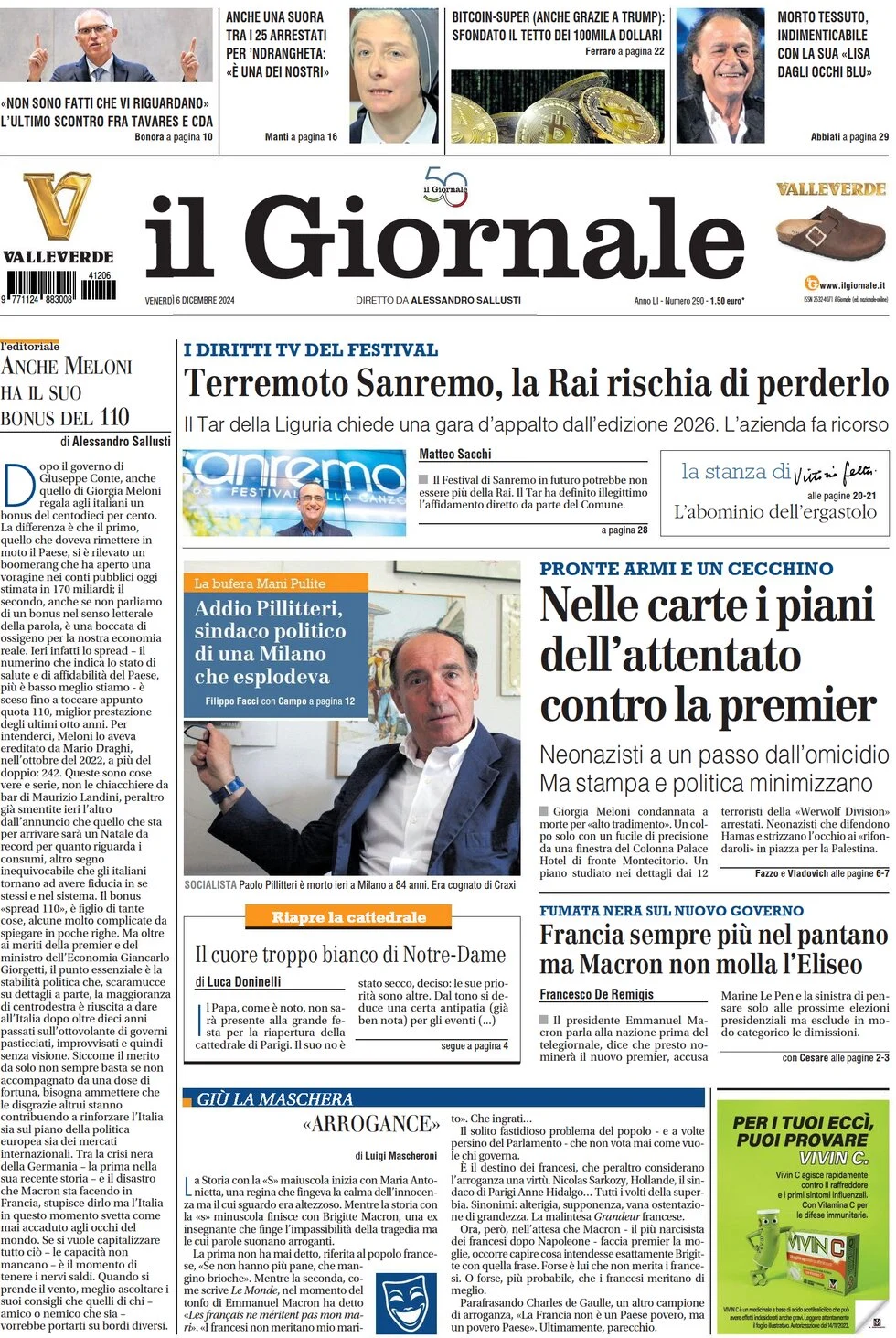 anteprima della prima pagina di il-giornale del 06/12/2024