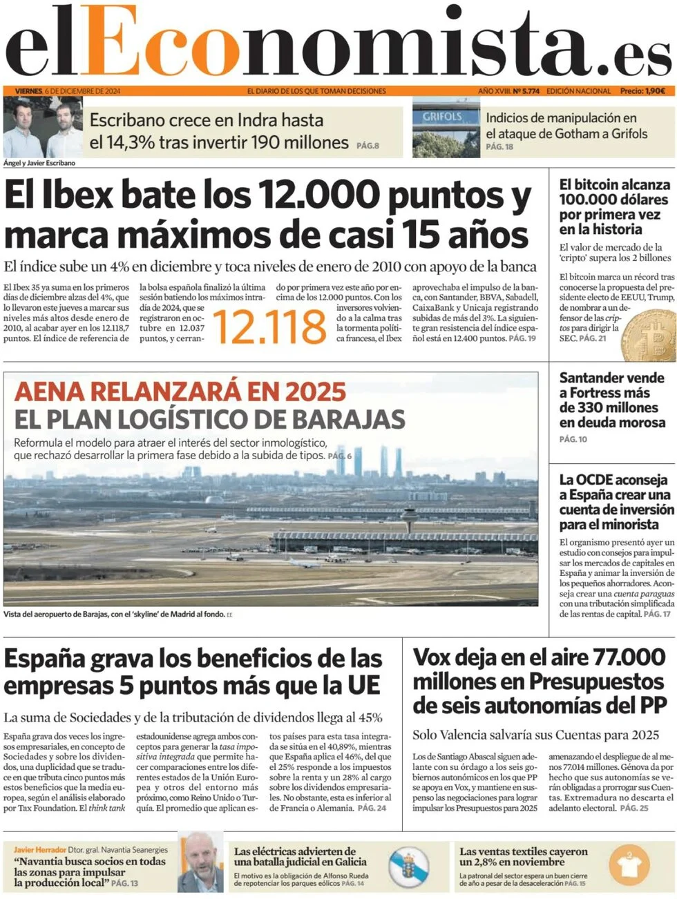 anteprima della prima pagina di el-economista del 06/12/2024