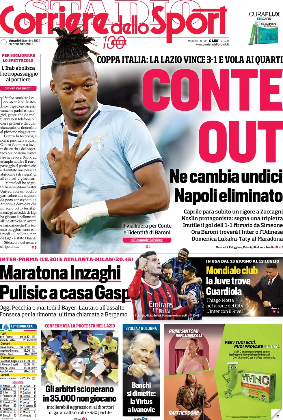 anteprima della prima pagina di corriere-dello-sport del 06/12/2024