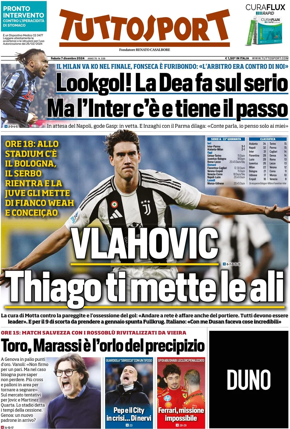 anteprima della prima pagina di tuttosport del 07/12/2024