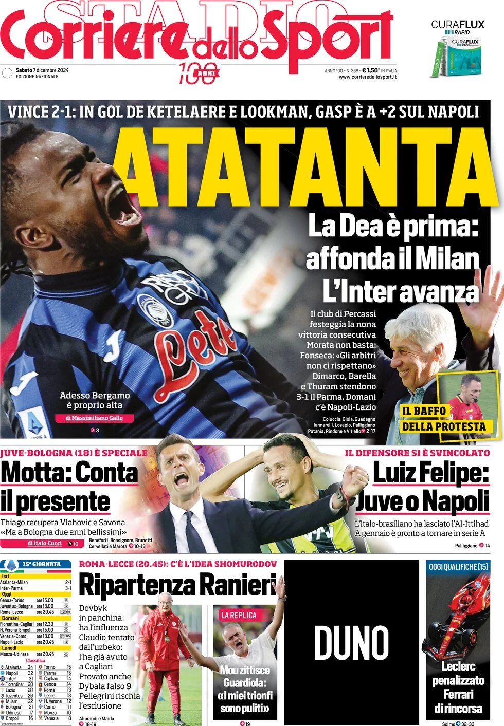 anteprima della prima pagina di corriere-dello-sport del 07/12/2024