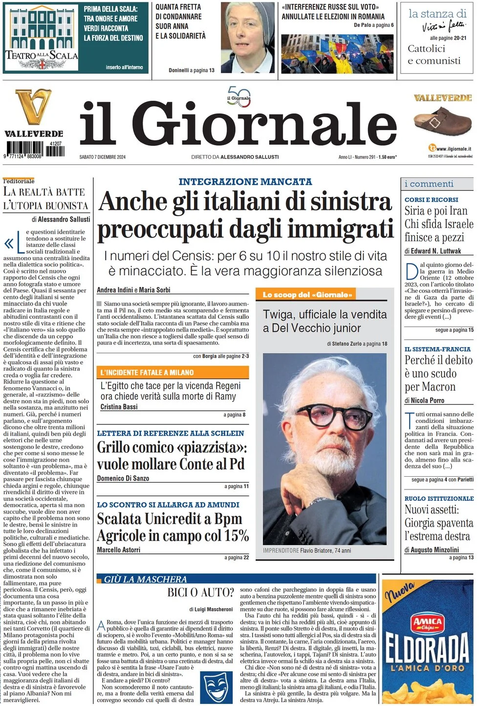 anteprima della prima pagina di il-giornale del 07/12/2024