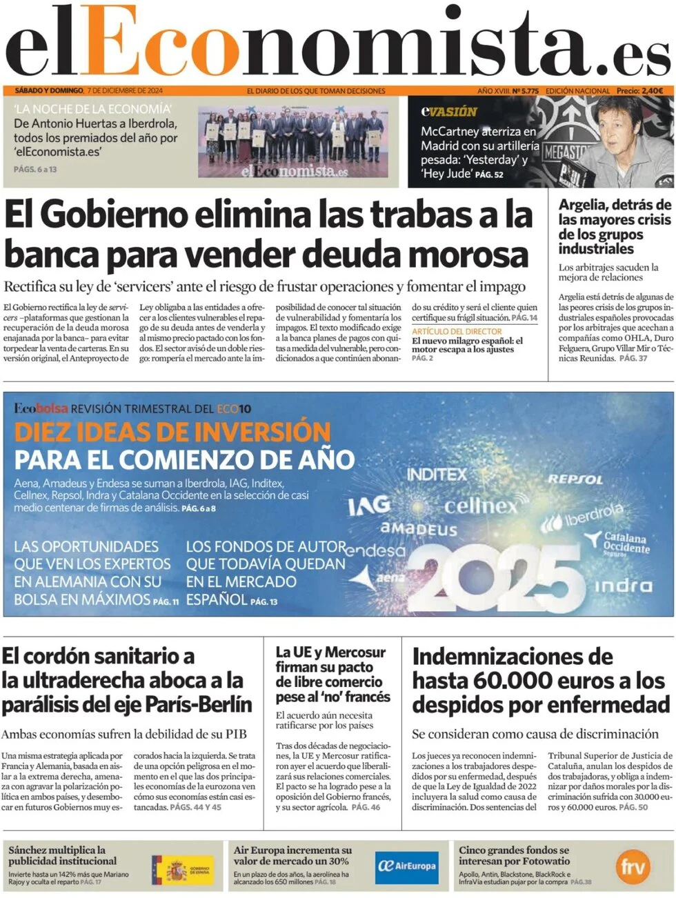 anteprima della prima pagina di el-economista del 07/12/2024