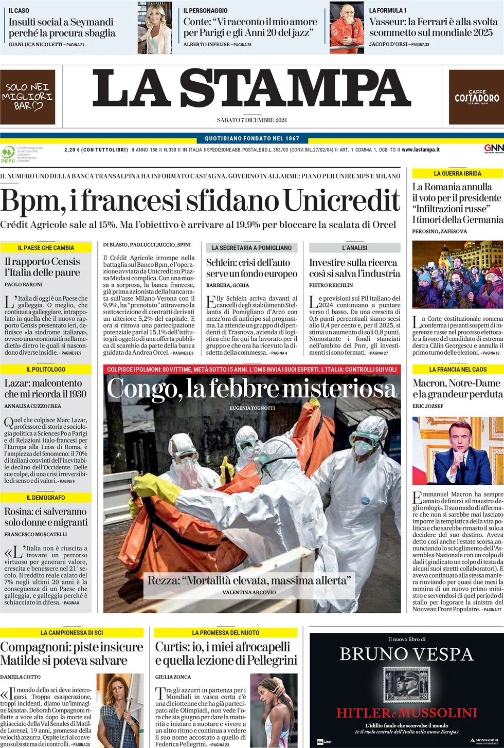 anteprima della prima pagina di la-stampa del 07/12/2024