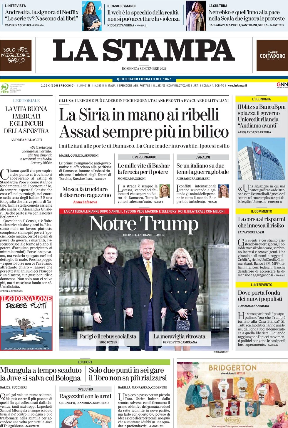 anteprima della prima pagina di la-stampa del 08/12/2024