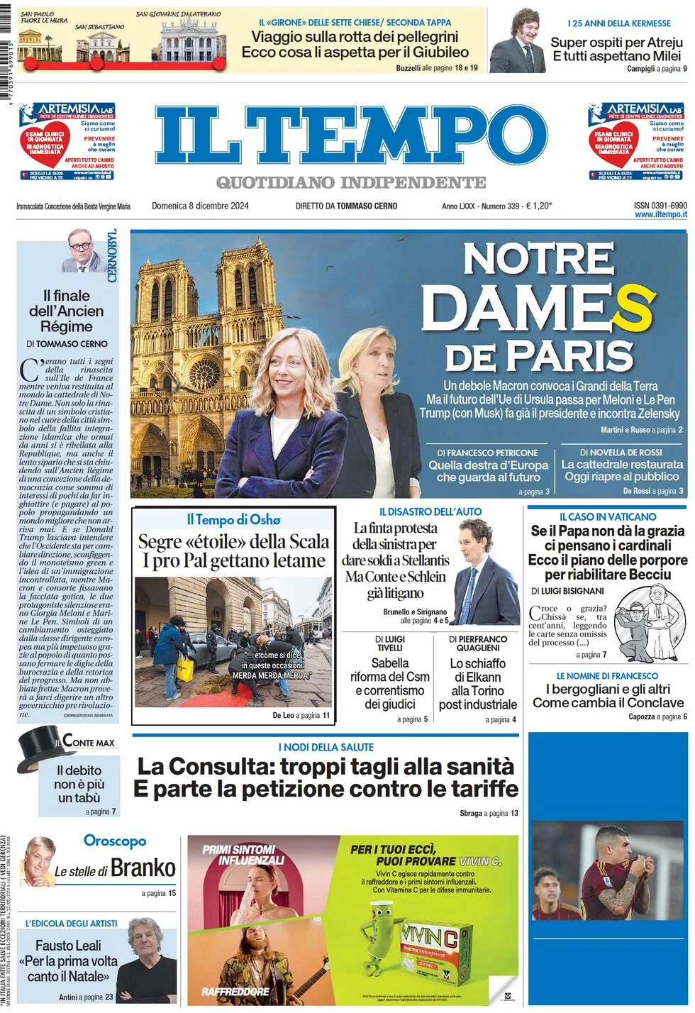 anteprima della prima pagina di il-tempo del 08/12/2024