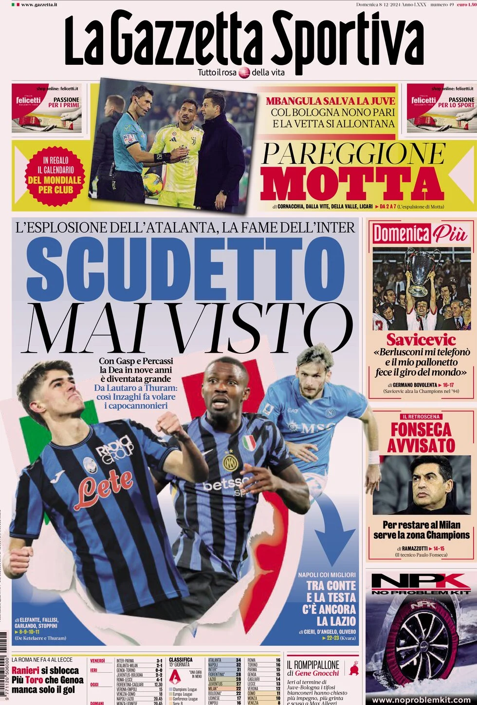 anteprima della prima pagina di la-gazzetta-dello-sport del 08/12/2024