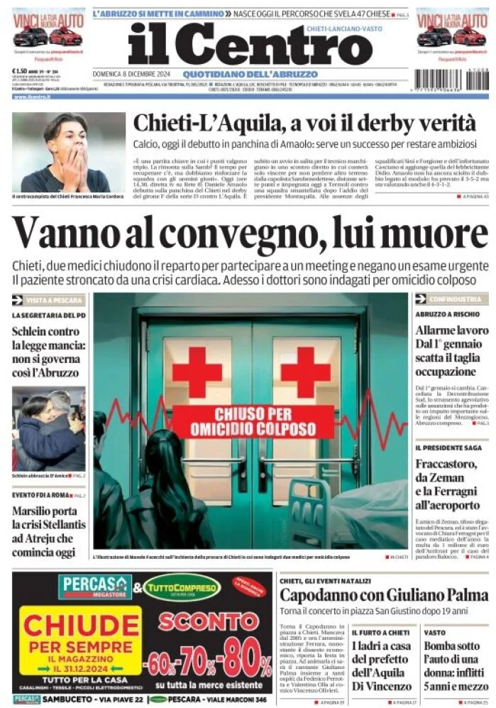 anteprima della prima pagina di il-centro-chieti del 08/12/2024