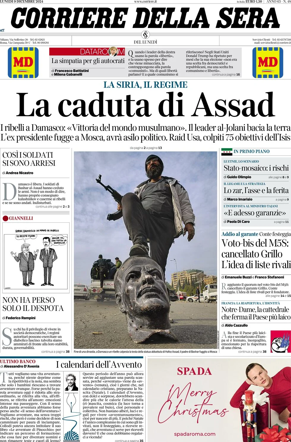 anteprima della prima pagina di corriere-della-sera del 09/12/2024