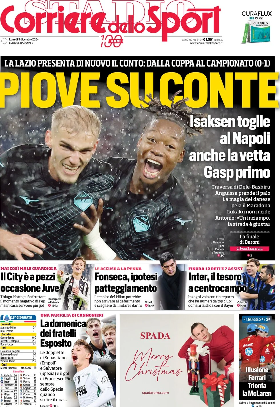 anteprima della prima pagina di corriere-dello-sport del 09/12/2024