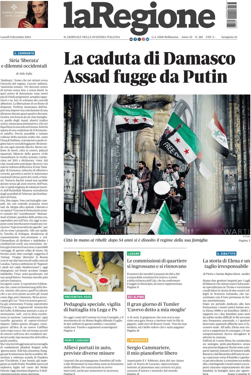 anteprima della prima pagina di la-regione del 09/12/2024
