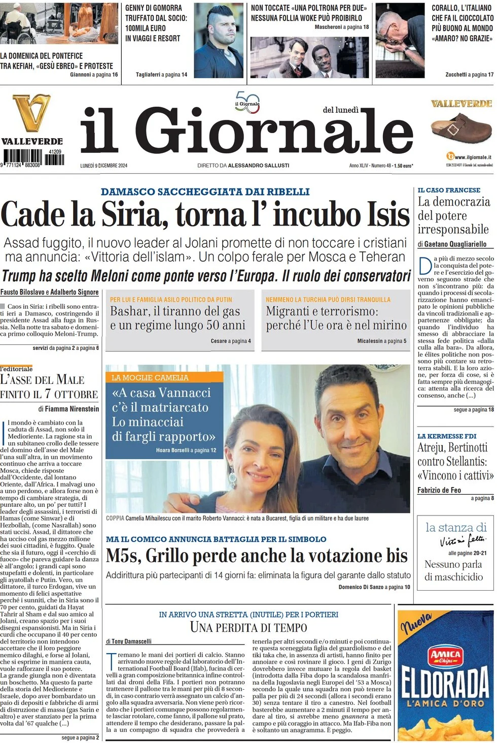 anteprima della prima pagina di il-giornale del 09/12/2024