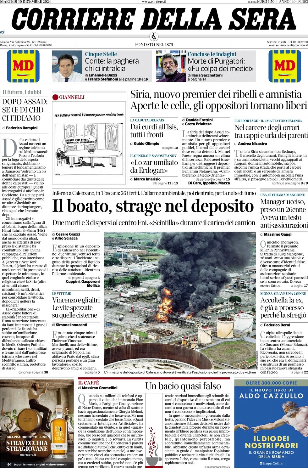 anteprima della prima pagina di corriere-della-sera del 10/12/2024