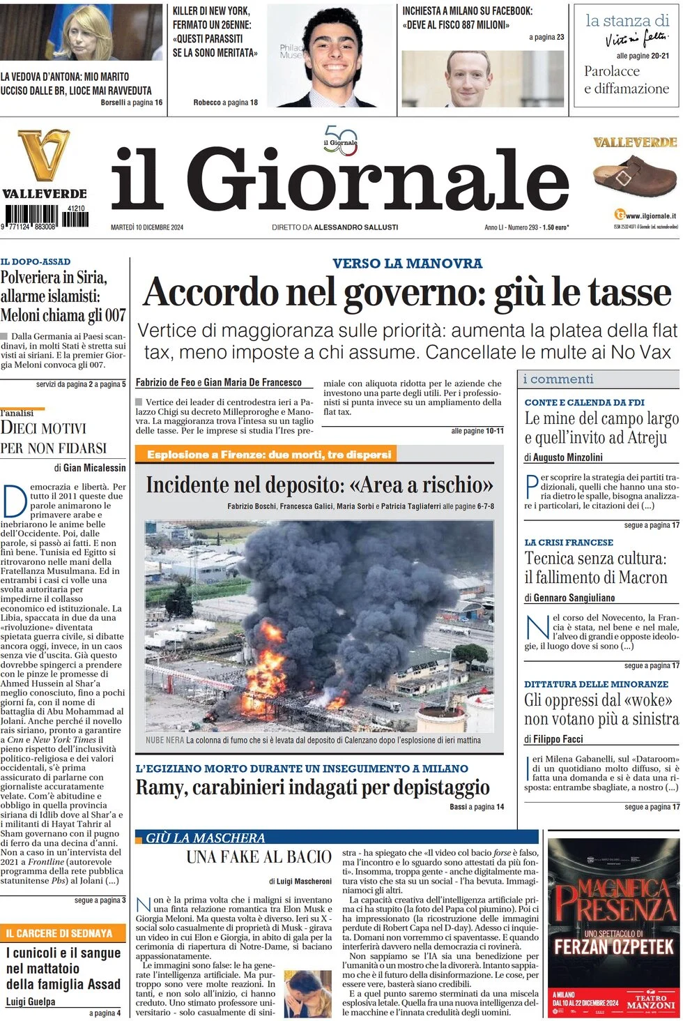 anteprima della prima pagina di il-giornale del 10/12/2024