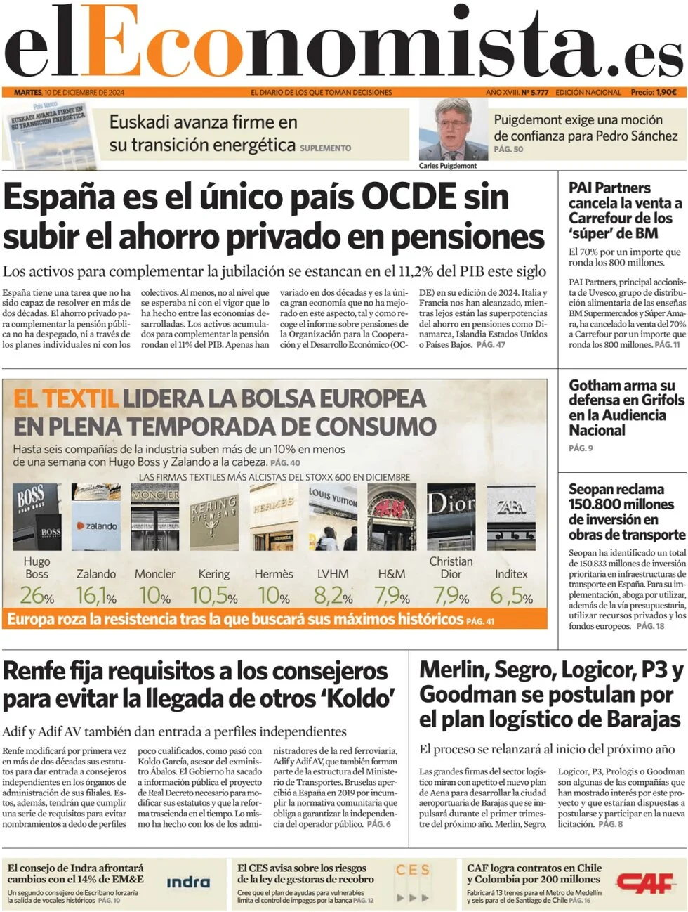 anteprima della prima pagina di el-economista del 10/12/2024