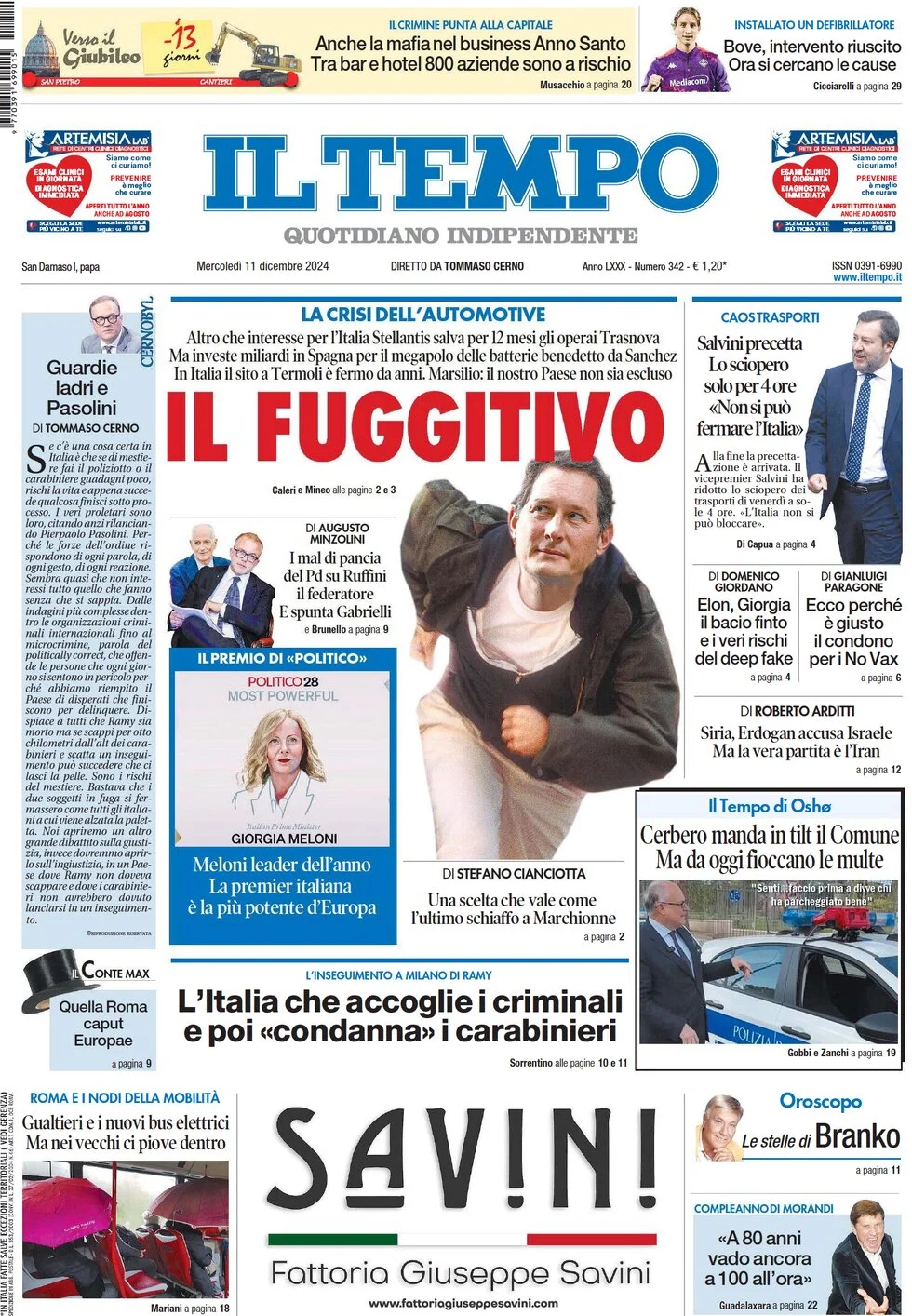 anteprima della prima pagina di il-tempo del 11/12/2024