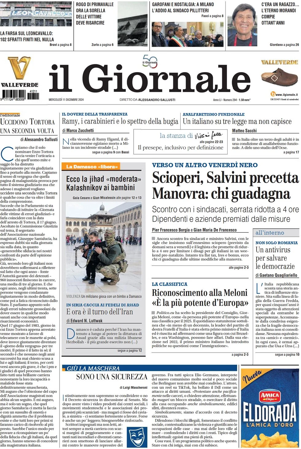 anteprima della prima pagina di il-giornale del 11/12/2024