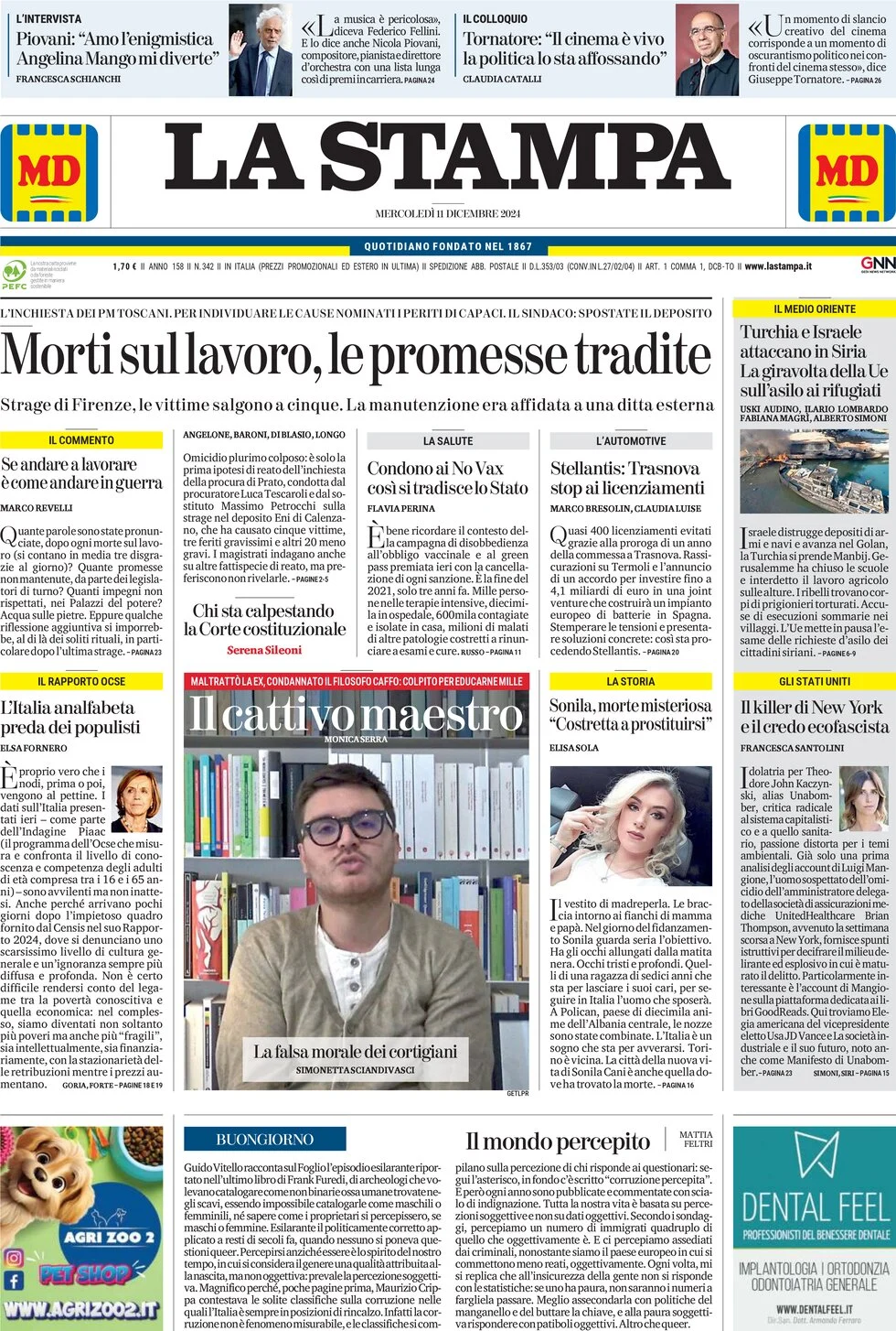 anteprima della prima pagina di la-stampa del 11/12/2024