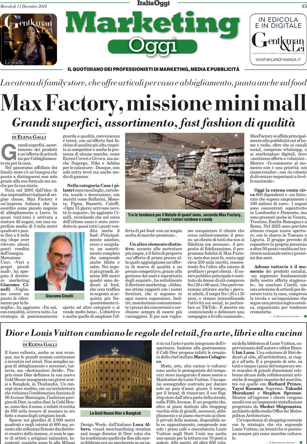 anteprima della prima pagina di marketing-oggi del 11/12/2024