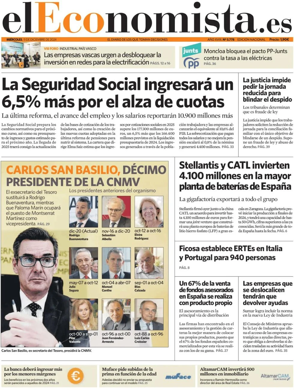 anteprima della prima pagina di el-economista del 11/12/2024
