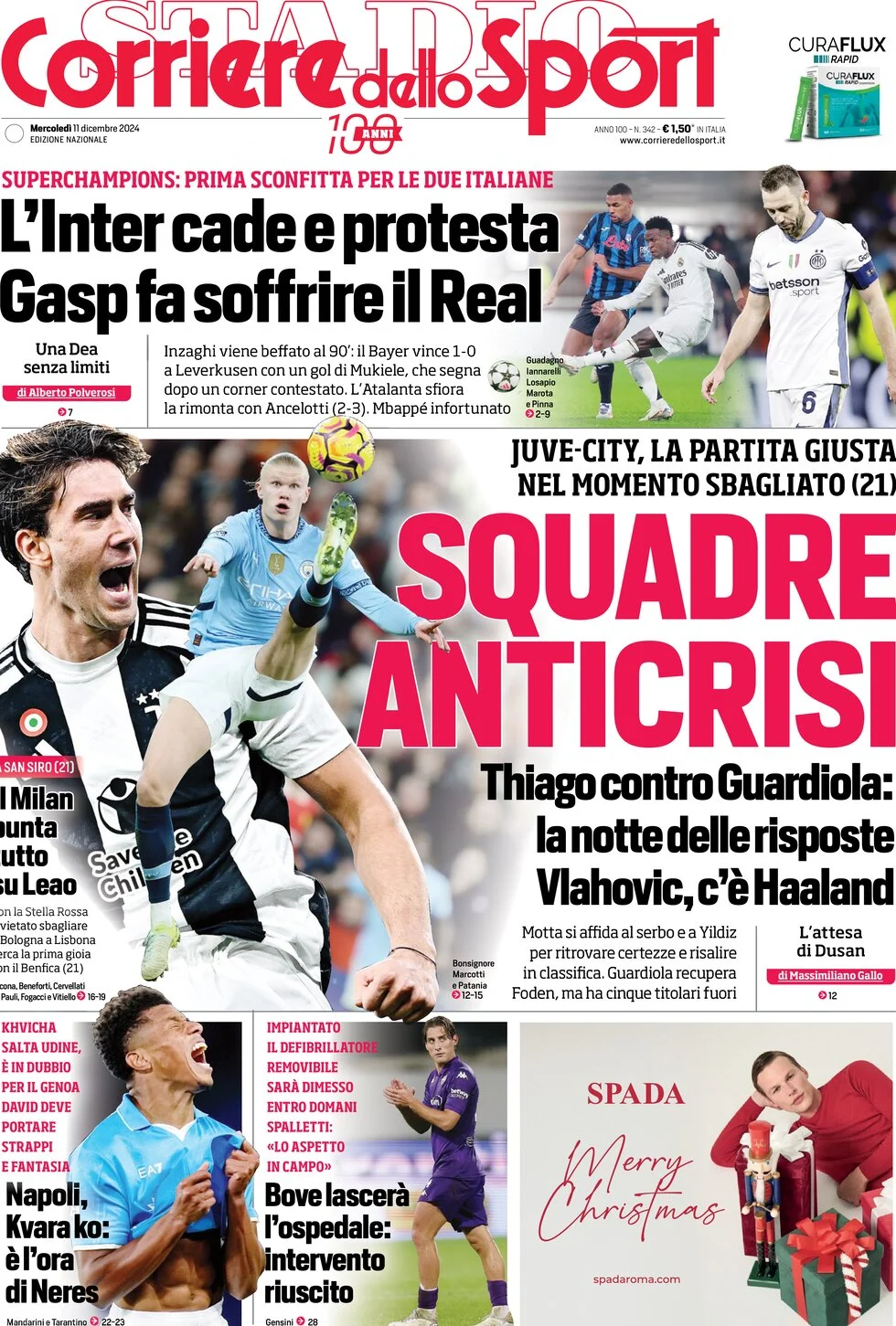 anteprima della prima pagina di corriere-dello-sport del 11/12/2024