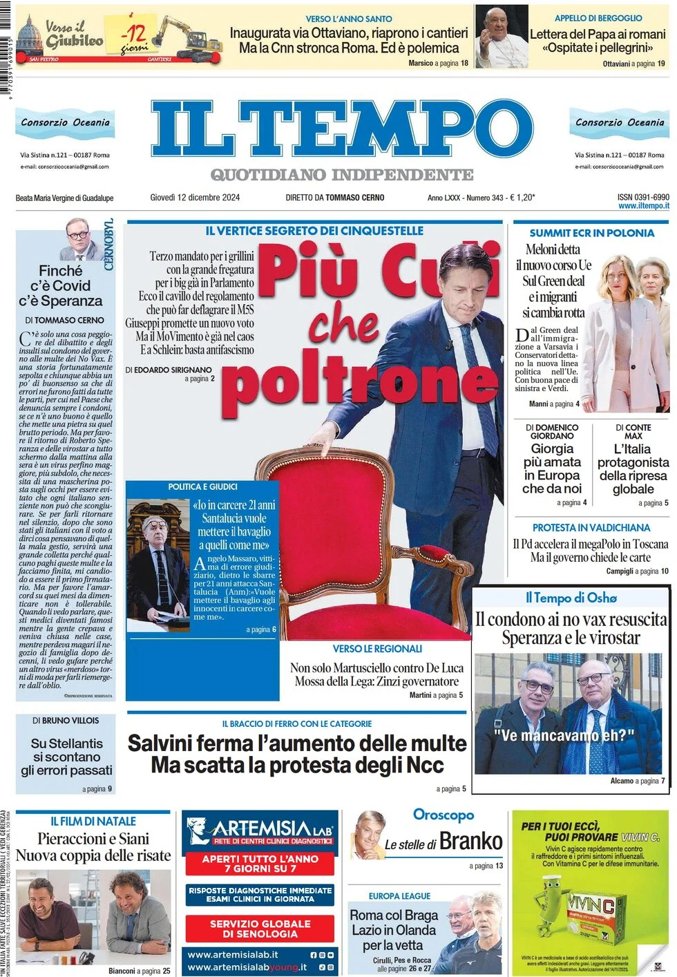 anteprima della prima pagina di il-tempo del 12/12/2024