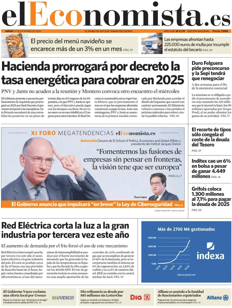 anteprima della prima pagina di el-economista del 12/12/2024