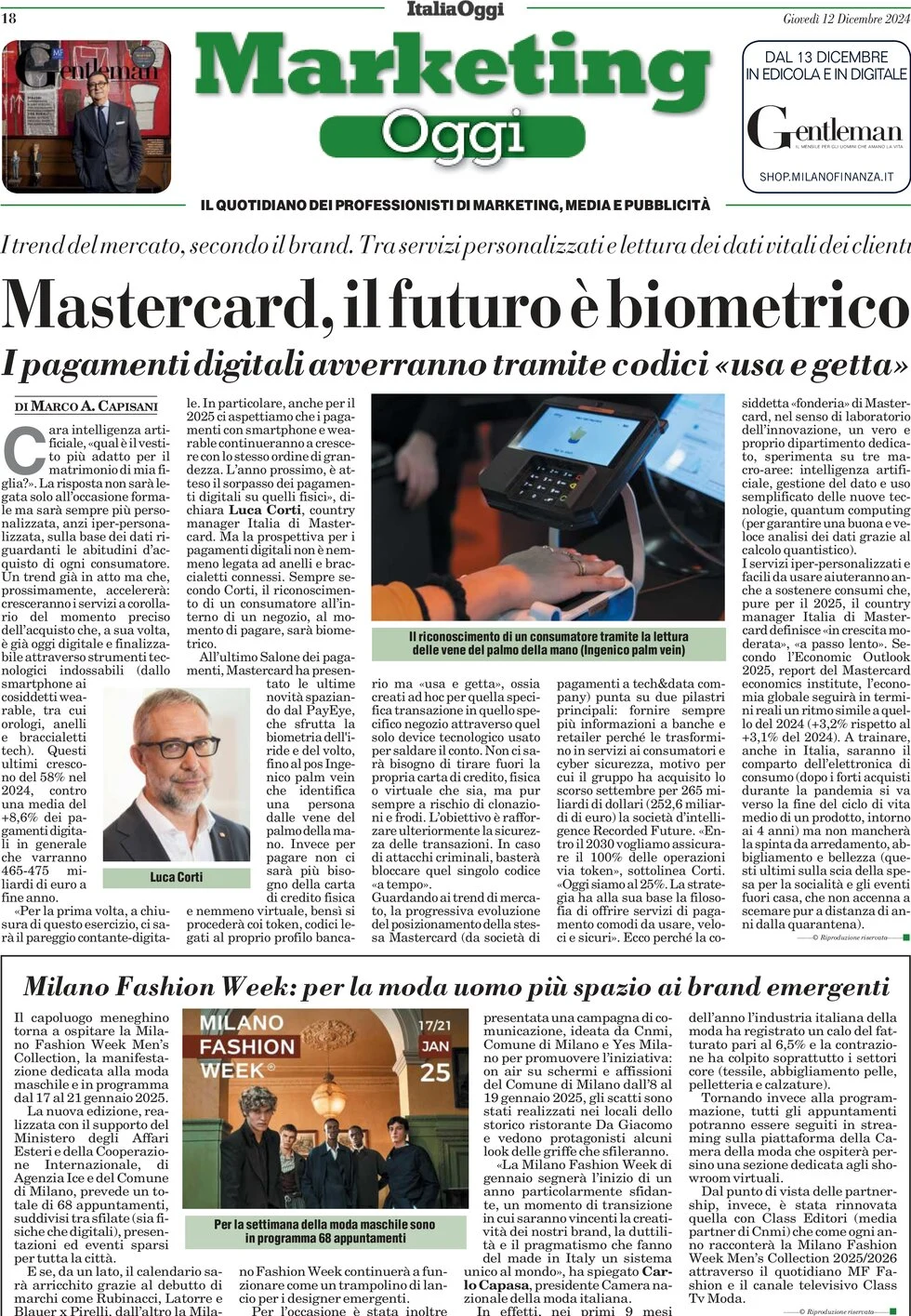 anteprima della prima pagina di marketing-oggi del 12/12/2024