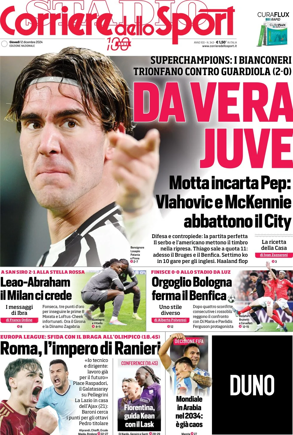 anteprima della prima pagina di corriere-dello-sport del 12/12/2024