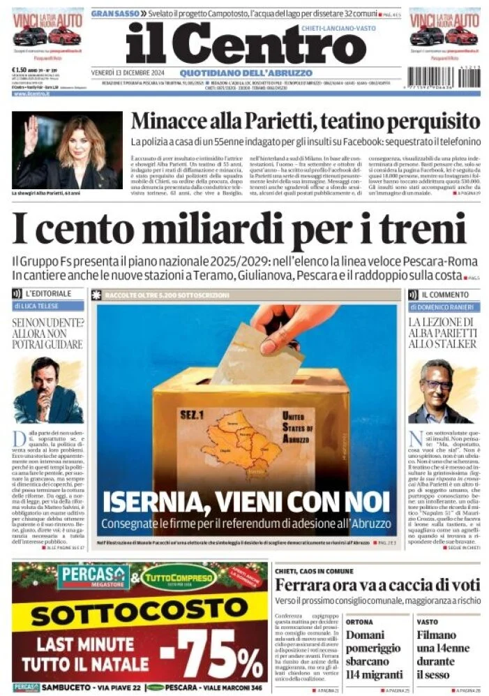 anteprima della prima pagina di il-centro-chieti del 13/12/2024