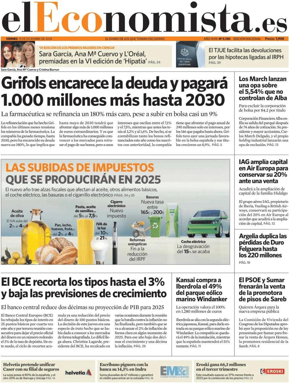 anteprima della prima pagina di el-economista del 13/12/2024