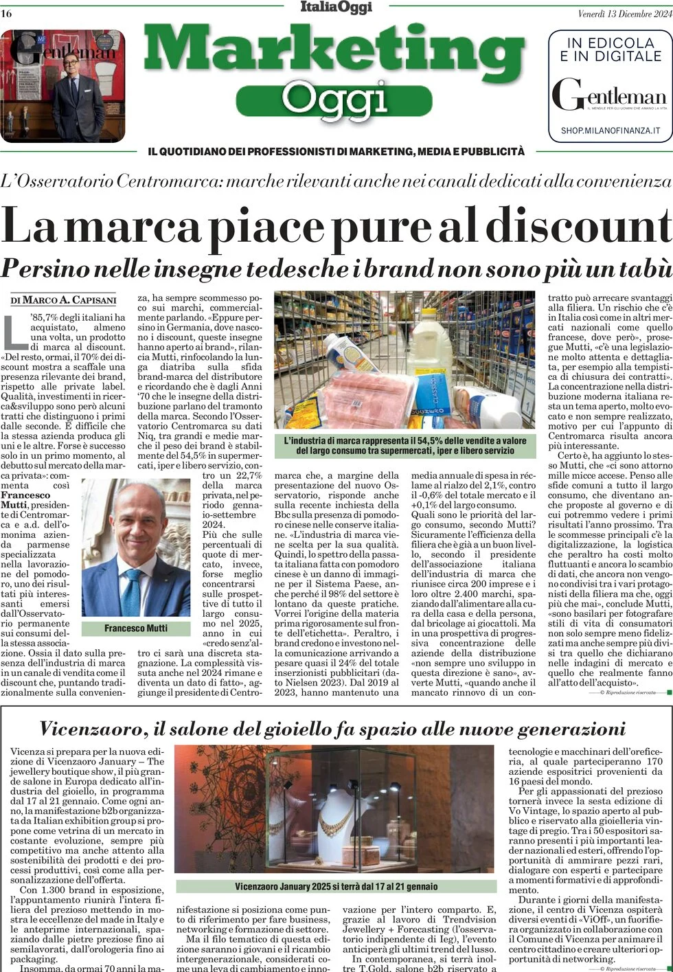 anteprima della prima pagina di marketing-oggi del 13/12/2024