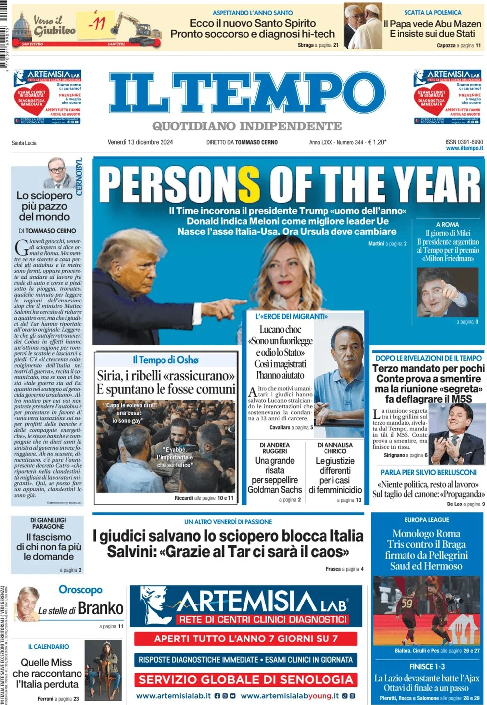 anteprima della prima pagina di il-tempo del 13/12/2024