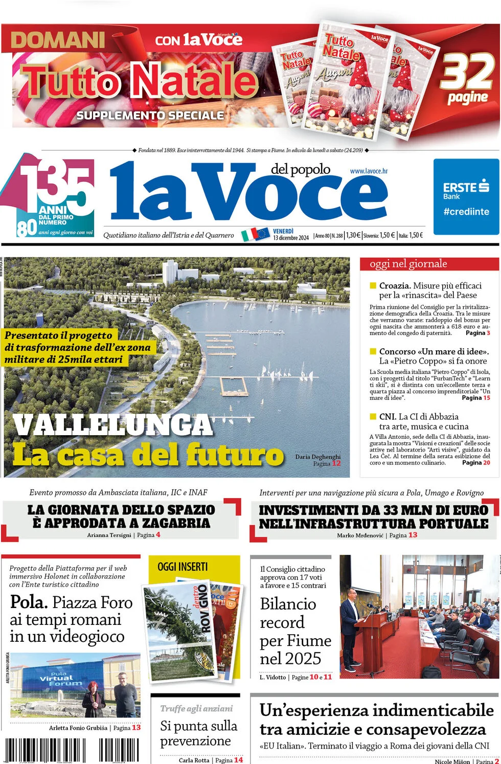 anteprima della prima pagina di la-voce-del-popolo del 13/12/2024