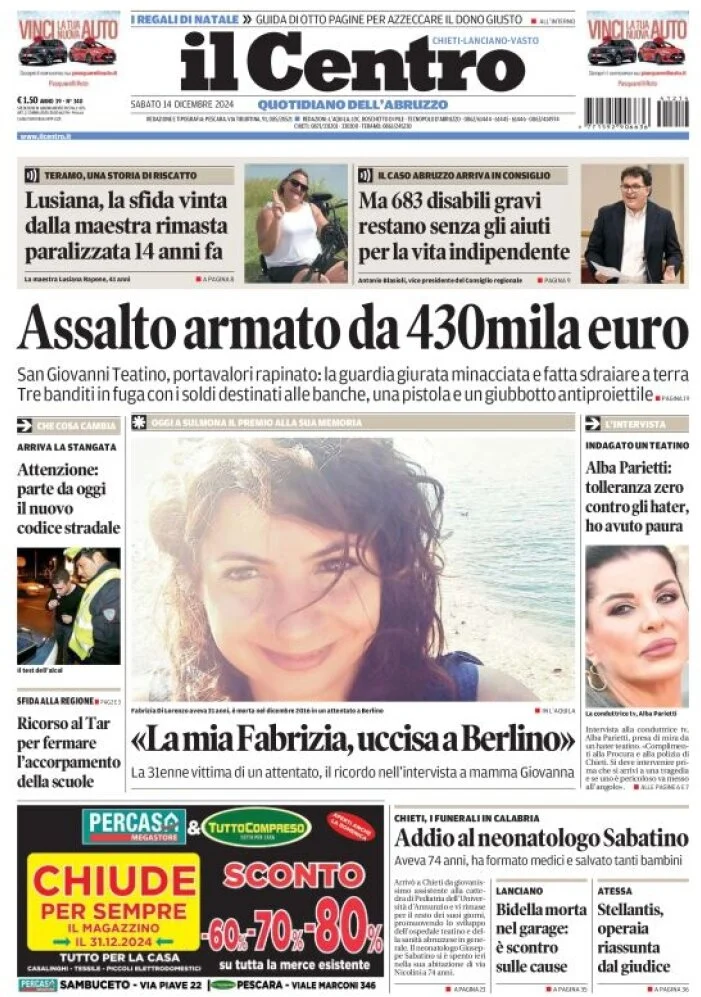 anteprima della prima pagina di il-centro-chieti del 14/12/2024