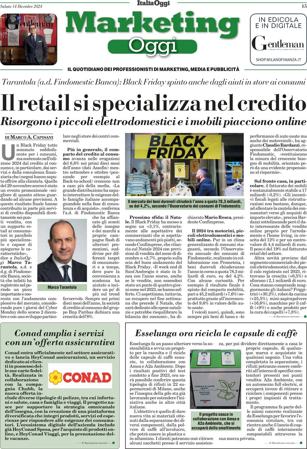 anteprima della prima pagina di marketing-oggi del 14/12/2024