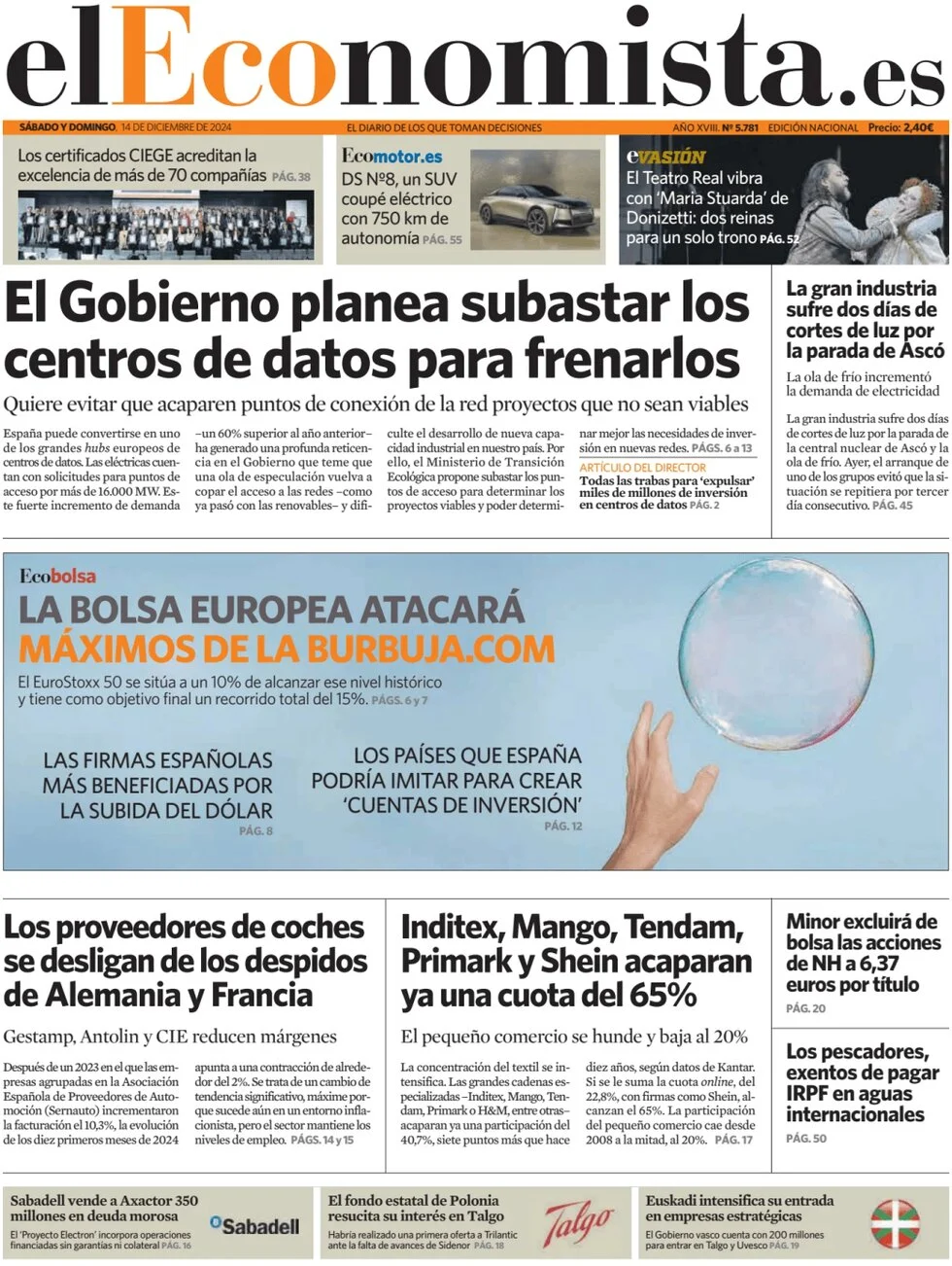 anteprima della prima pagina di el-economista del 14/12/2024