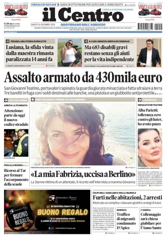 anteprima della prima pagina di il-centro-laquila del 14/12/2024