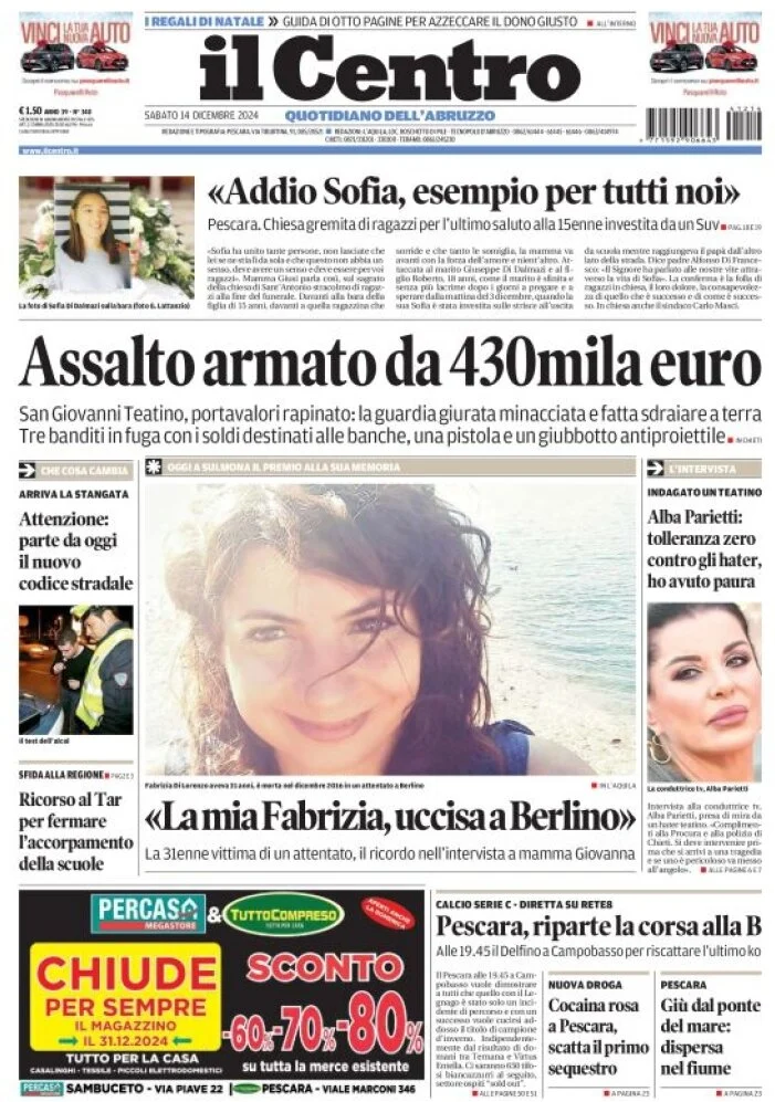 anteprima della prima pagina di il-centro-pescara del 14/12/2024