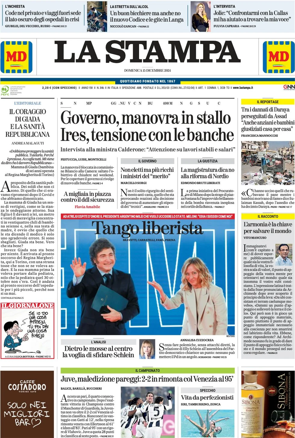 anteprima della prima pagina di la-stampa del 15/12/2024