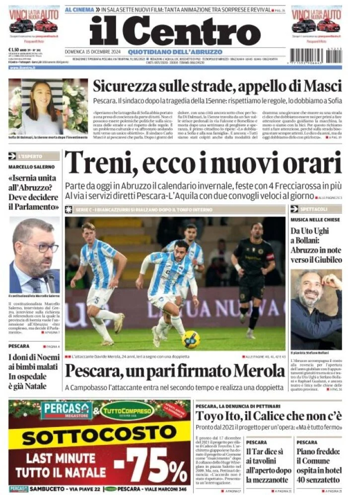 anteprima della prima pagina di il-centro-pescara del 15/12/2024