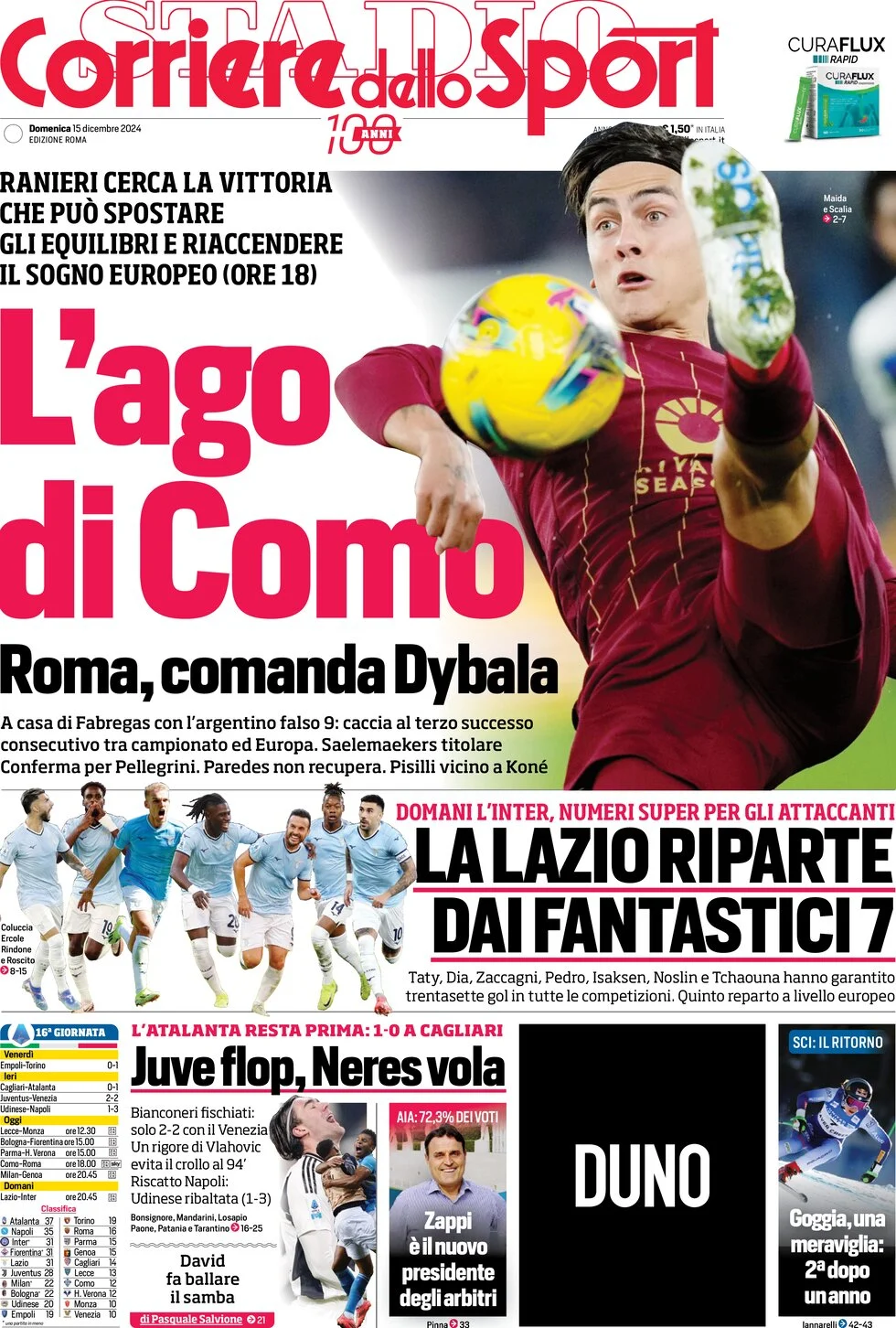 anteprima della prima pagina di corriere-dello-sport del 15/12/2024