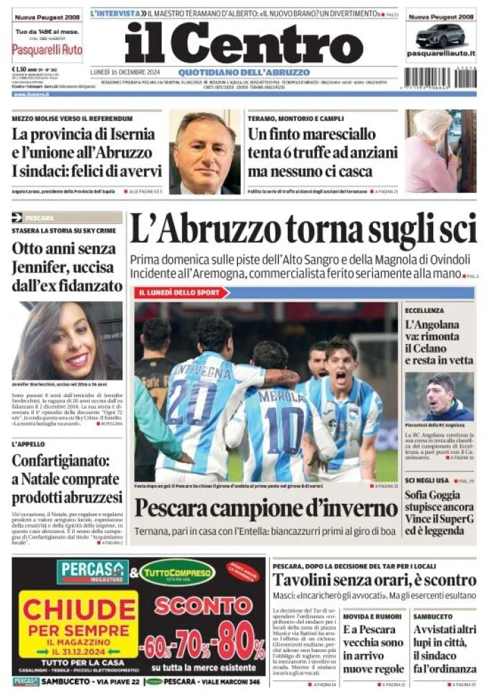 anteprima della prima pagina di il-centro-pescara del 16/12/2024