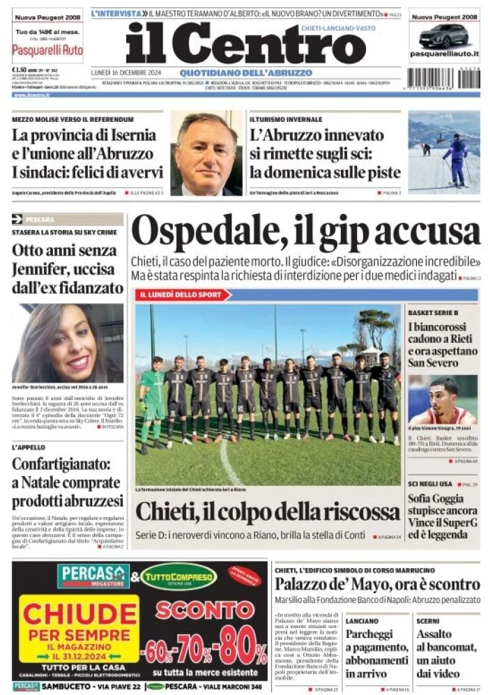 anteprima della prima pagina di il-centro-chieti del 16/12/2024
