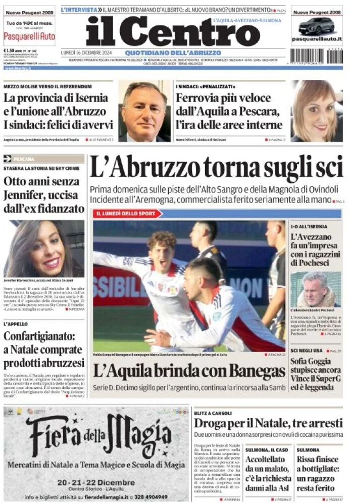 anteprima della prima pagina di il-centro-laquila del 16/12/2024